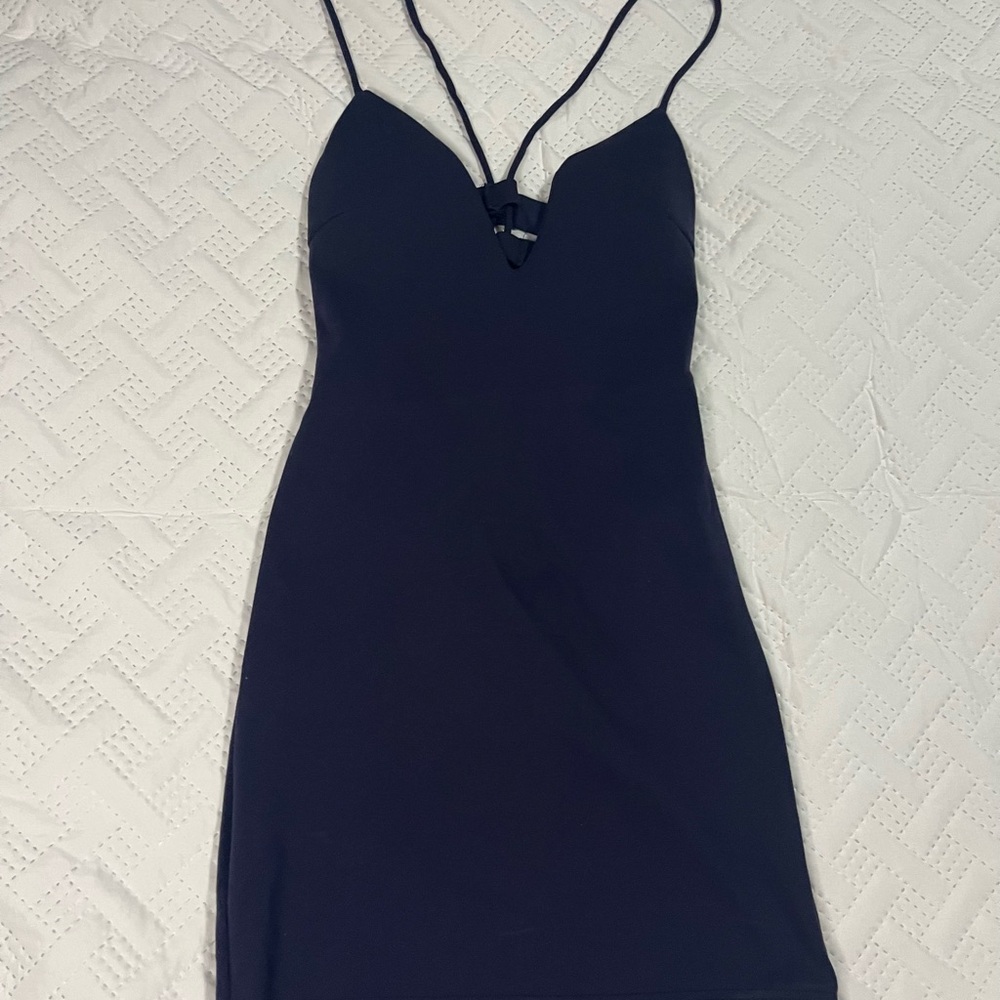 Elegant Navy Blue Spaghetti Strap Dress